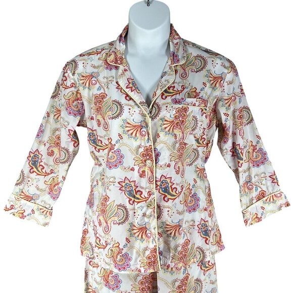 BedHead Anthropologie Women 8 Paisley PJ Set Cropped Comfy Lounge Quiet Luxury - Picture 4 of 16